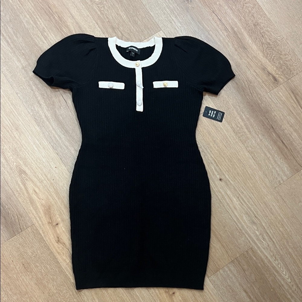 Express Black and Cream Mini Sweater Dress